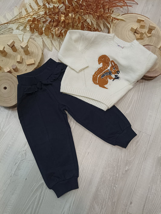 Pantalone Tuta Felpato Blu Tinta Unita Con Ruche in Vita Ativo Kids Bambina 12-36 Mesi
