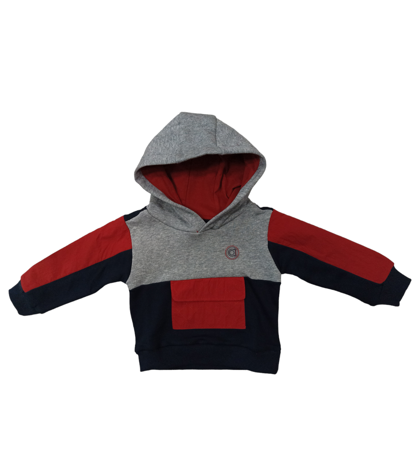 Felpa con Cappuccio Felpata Tre Colori Grigio Blu e Ruggine con Tasca sul Davanti Ativo Kids Bambino 12-36 Mesi