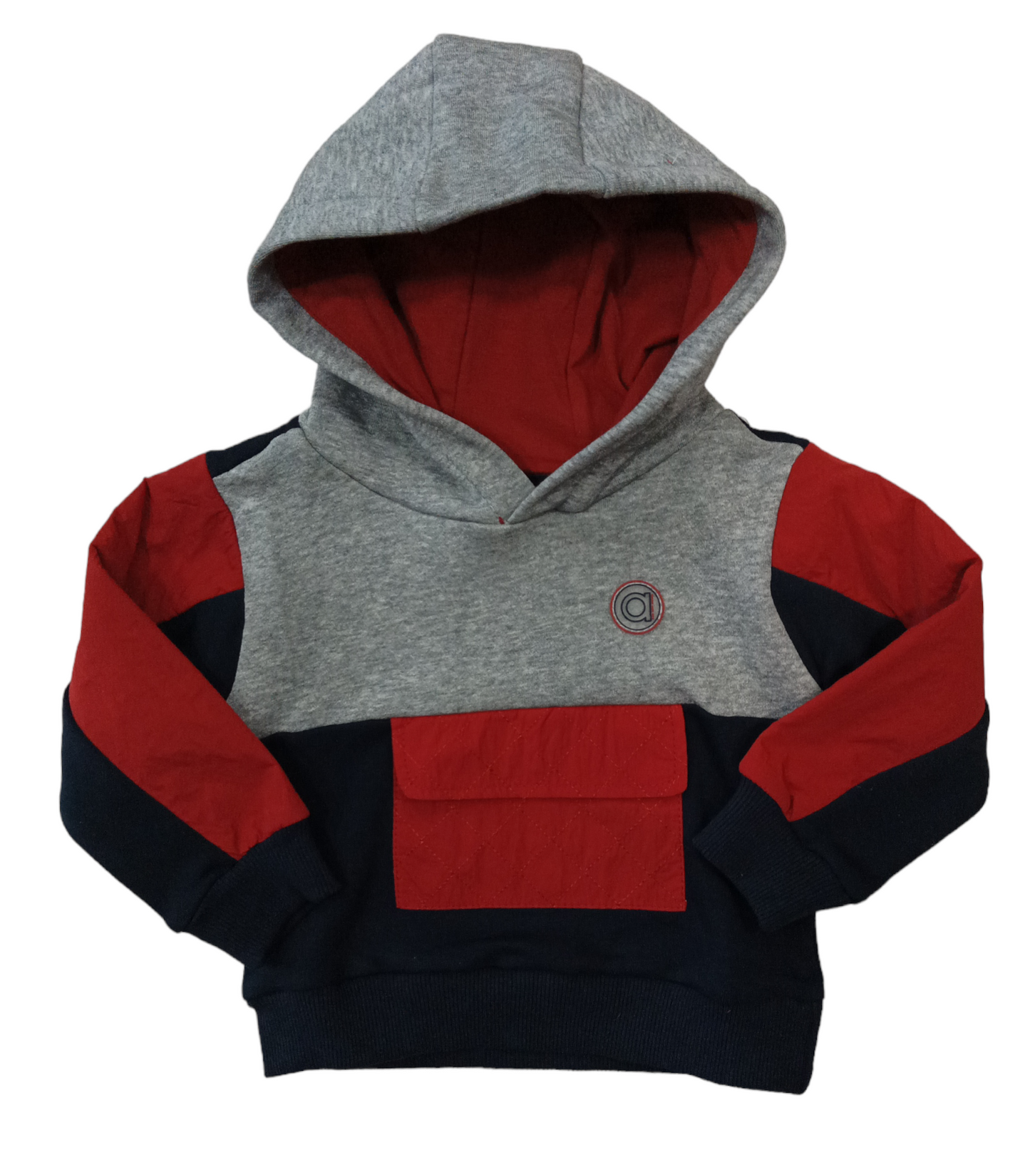 Felpa con Cappuccio Felpata Tre Colori Grigio Blu e Ruggine con Tasca sul Davanti Ativo Kids Bambino 12-36 Mesi