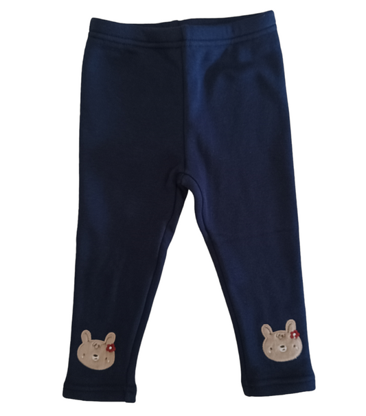 Leggings Felpato in Jersey di Cotone Tinta Unita Blu con Ricamo Coniglietta Ativo Kids Bambina 6-36 Mesi