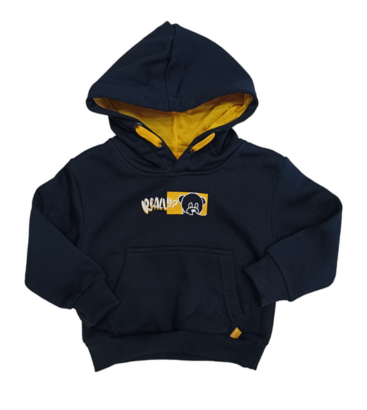 Felpa con Cappuccio in Cotone Felpata Internamente Colore Blu Scuro con Stampa Ativo Kids Bambino 6-36 Mesi