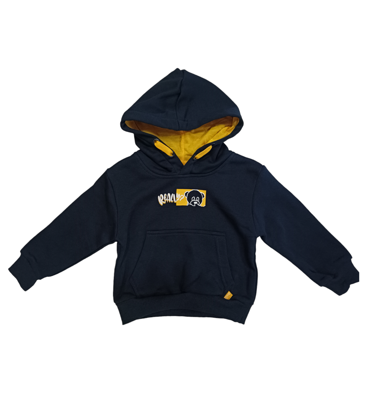 Felpa con Cappuccio in Cotone Felpata Internamente Colore Blu Scuro con Stampa Ativo Kids Bambino 6-36 Mesi