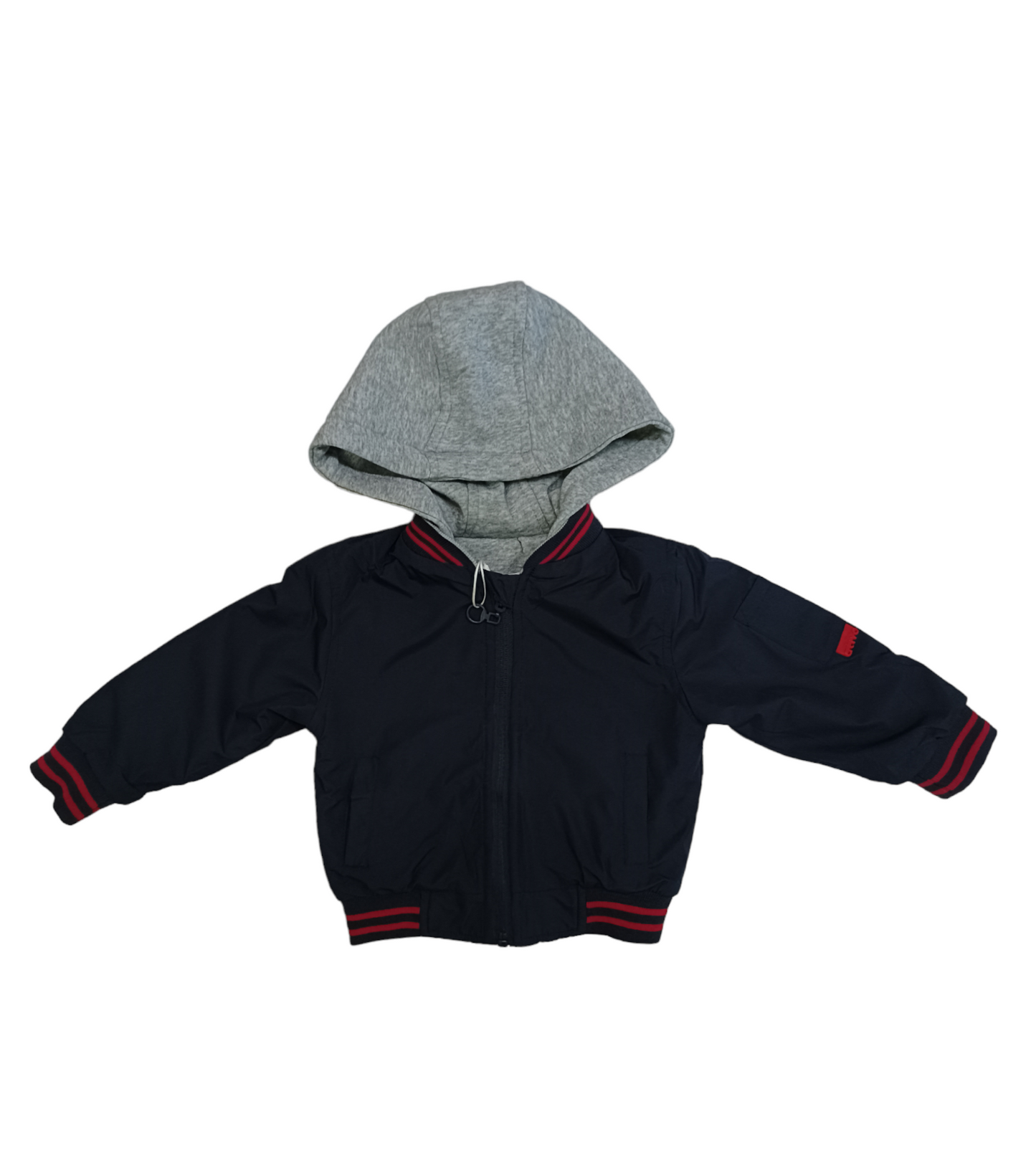Giubbino Blu Impermeabile con Cappuccio Grigio in Tessuto Felpa Interno Felpa Reversibile Ativo Kids Bambino 12-36 Mesi