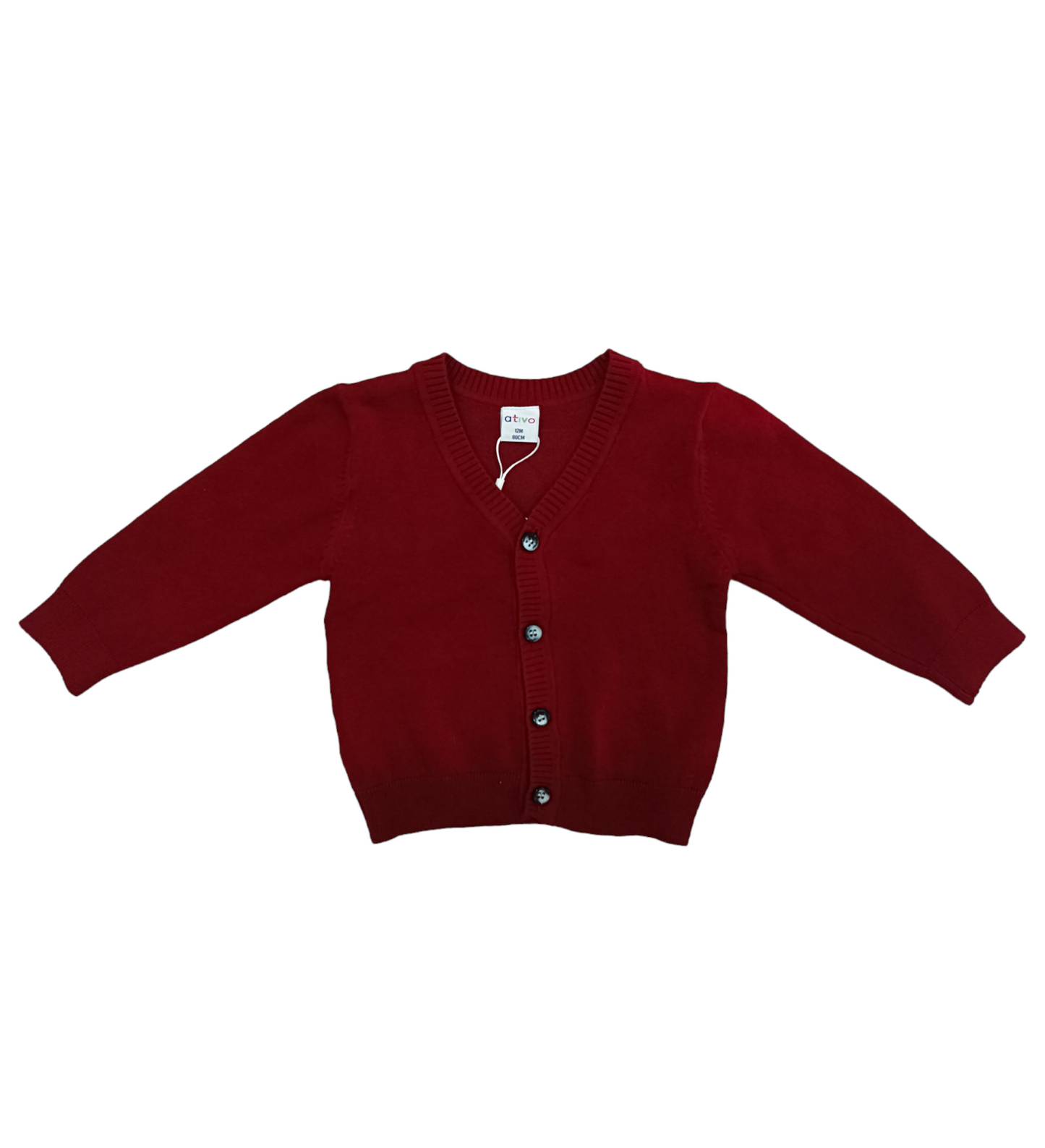 Cardigan Lavorato a Maglia Colore Bordeaux con Bottoni Ativo Kids Bambino 6-36 Mesi