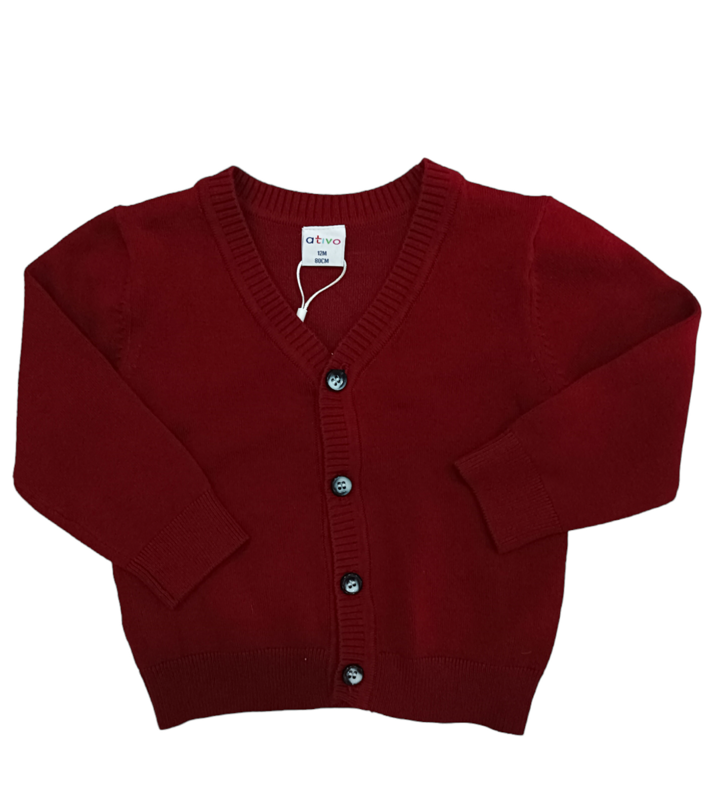 Cardigan Lavorato a Maglia Colore Bordeaux con Bottoni Ativo Kids Bambino 6-36 Mesi