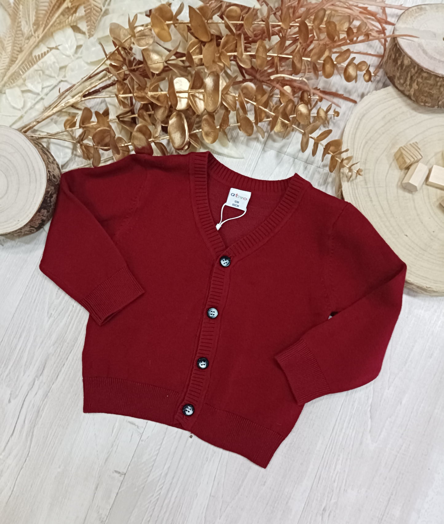 Cardigan Lavorato a Maglia Colore Bordeaux con Bottoni Ativo Kids Bambino 6-36 Mesi