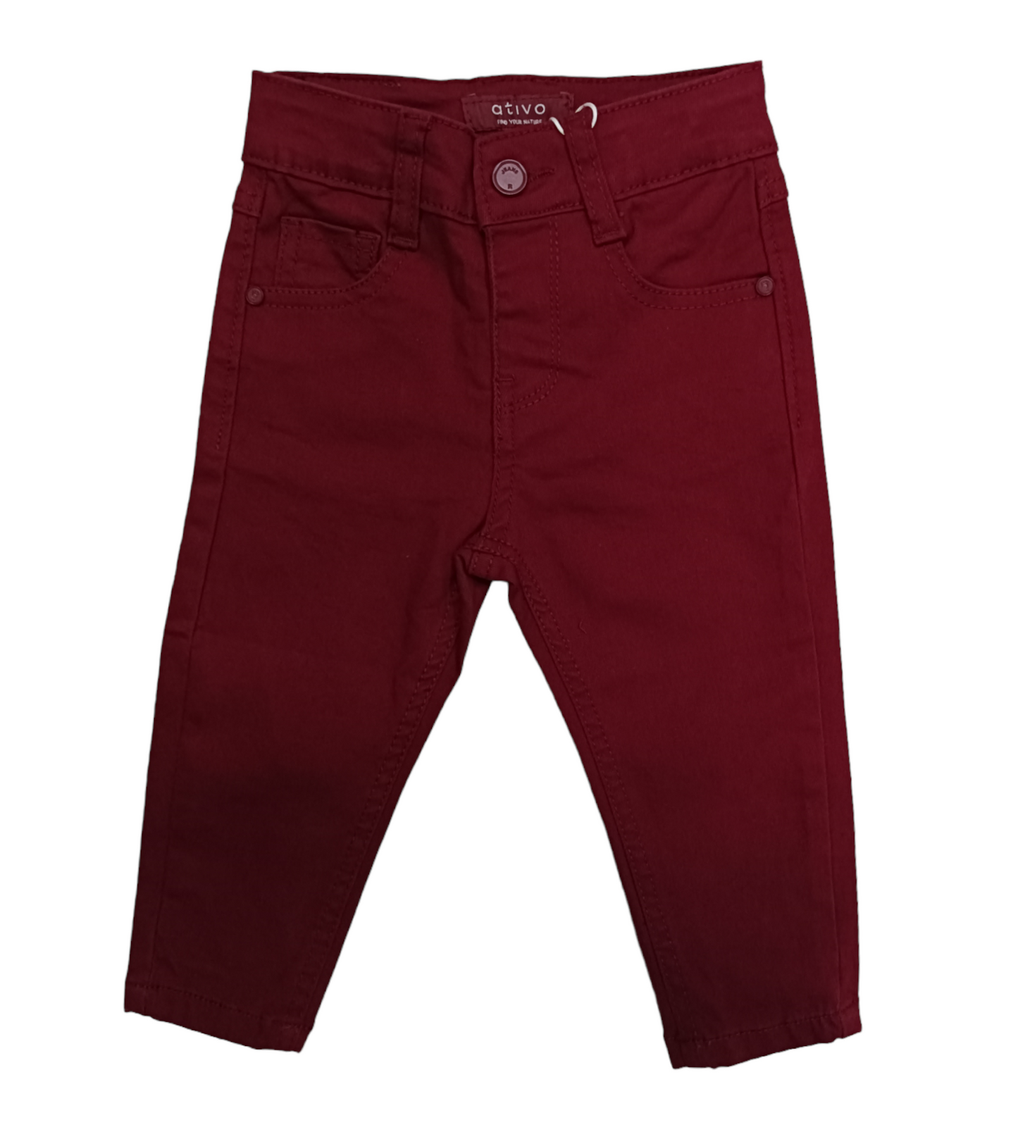 Pantalone in Jersey di Caldo Cotone Color Bordeaux Cinque Tasche Ativo Kids Bambino 6-36 Mesi