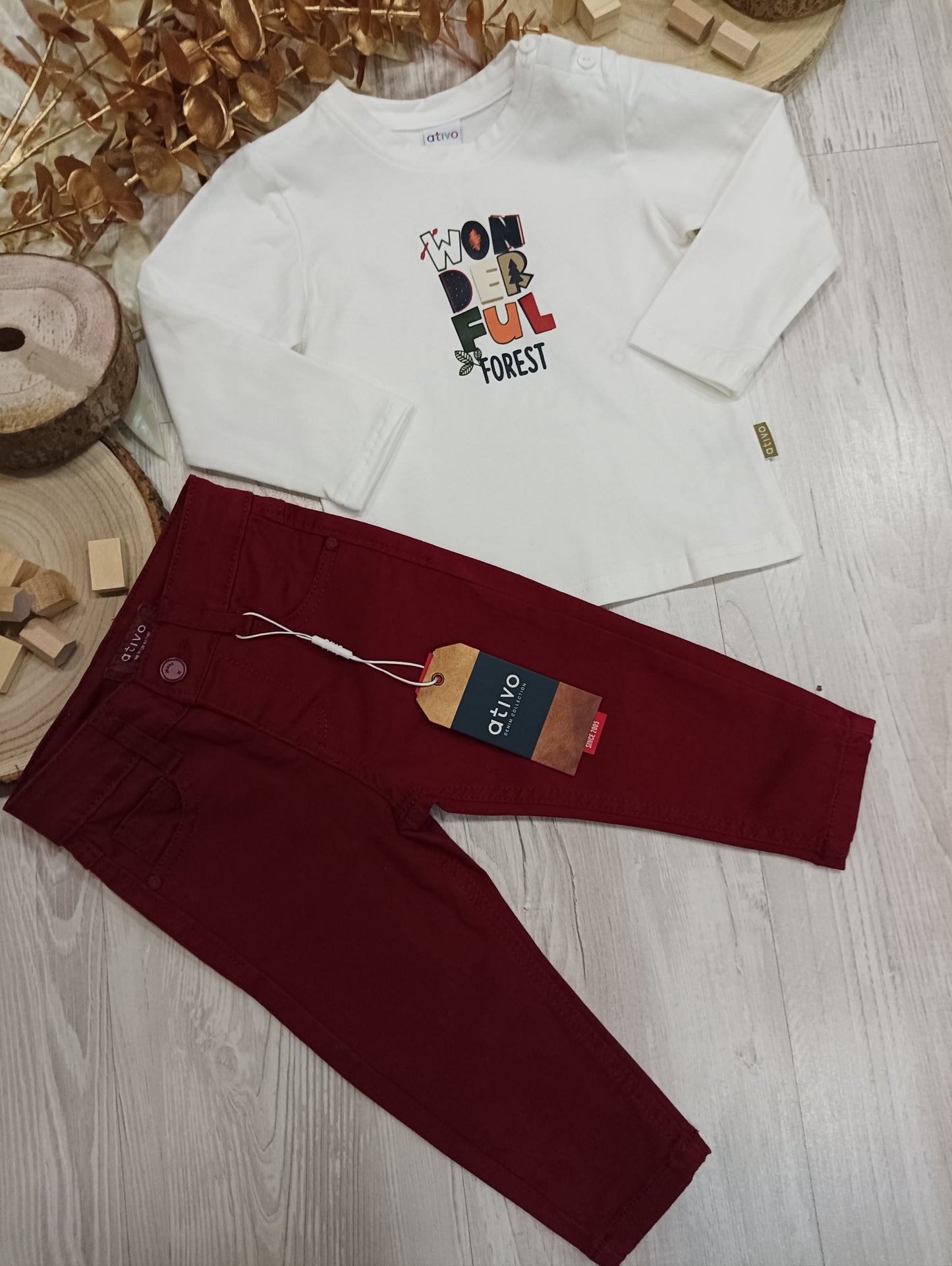 Pantalone in Jersey di Caldo Cotone Color Bordeaux Cinque Tasche Ativo Kids Bambino 6-36 Mesi