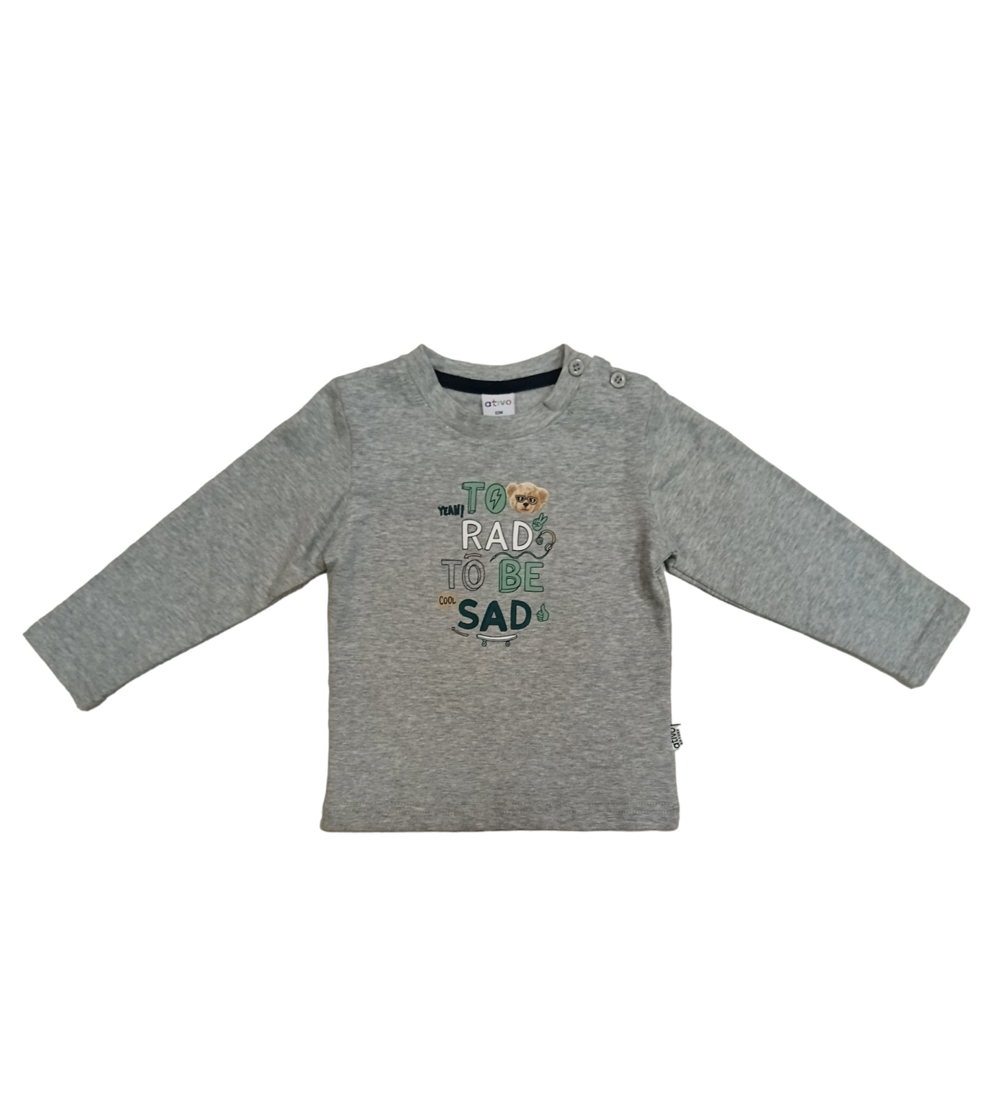T-Shirt in Jersey di Caldo Cotone Colore Grigia con Stampa Skateboard Ativo Kids Bambino 6-36 Mesi