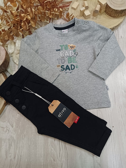 T-Shirt in Jersey di Caldo Cotone Colore Grigia con Stampa Skateboard Ativo Kids Bambino 6-36 Mesi