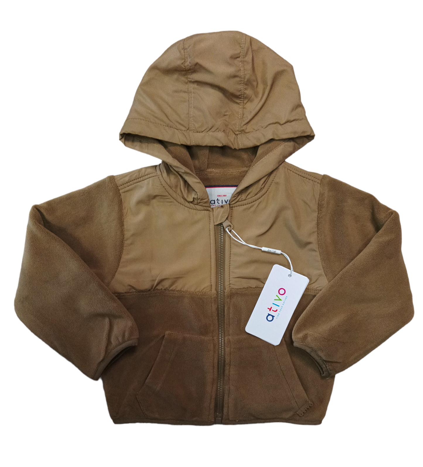 Giubbino in Pile Felpa Con Cappuccio in Doppio Tessuto Interno Pile Color Lampo Ativo Kids Bambino 12-36 Mesi