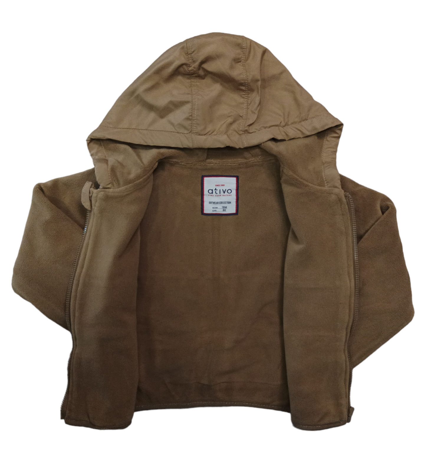 Giubbino in Pile Felpa Con Cappuccio in Doppio Tessuto Interno Pile Color Lampo Ativo Kids Bambino 12-36 Mesi