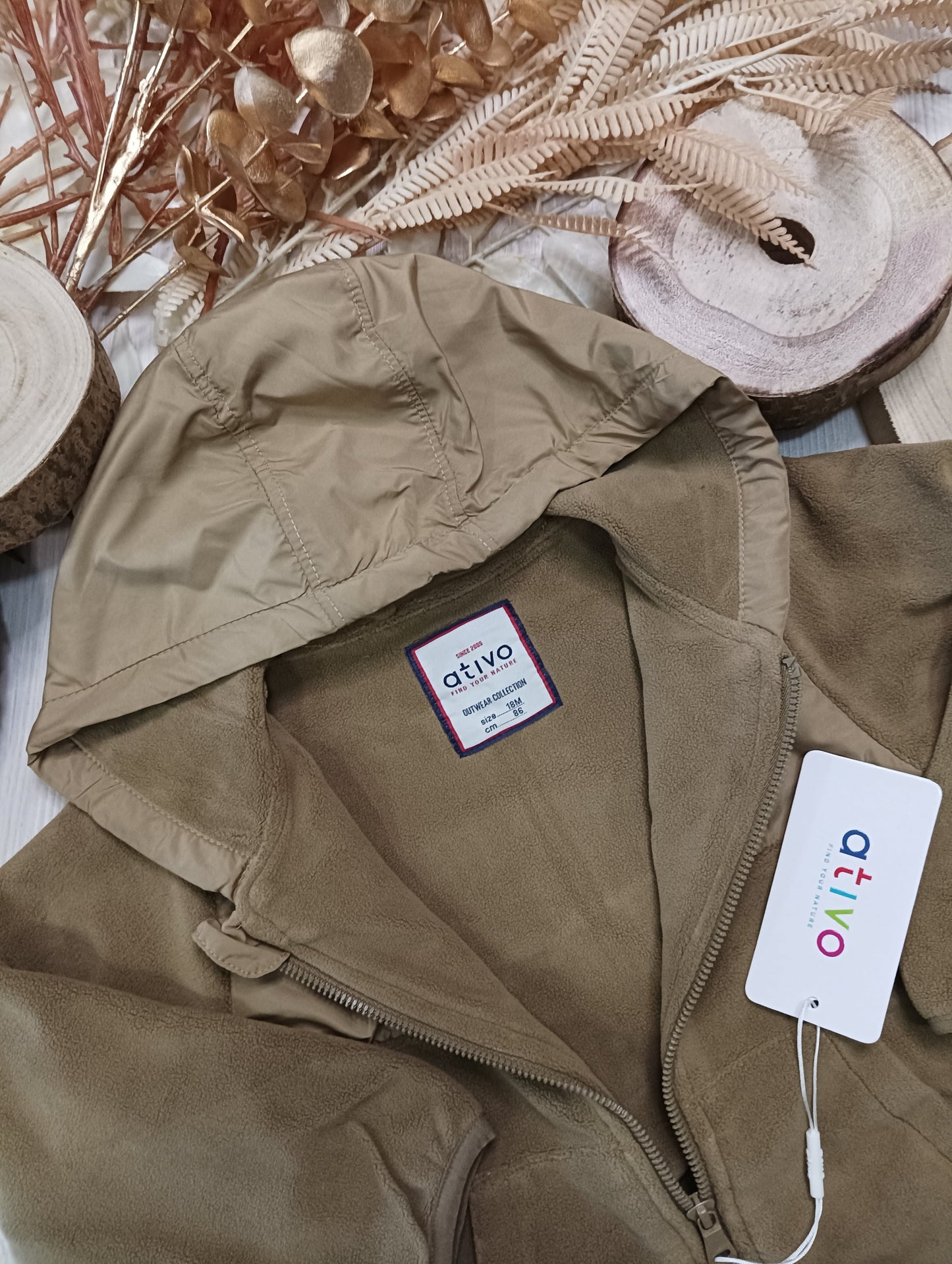 Giubbino in Pile Felpa Con Cappuccio in Doppio Tessuto Interno Pile Color Lampo Ativo Kids Bambino 12-36 Mesi