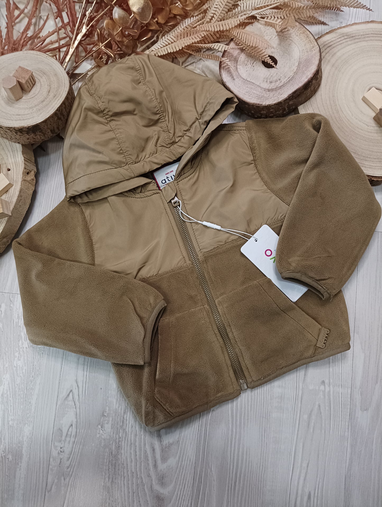 Giubbino in Pile Felpa Con Cappuccio in Doppio Tessuto Interno Pile Color Lampo Ativo Kids Bambino 12-36 Mesi