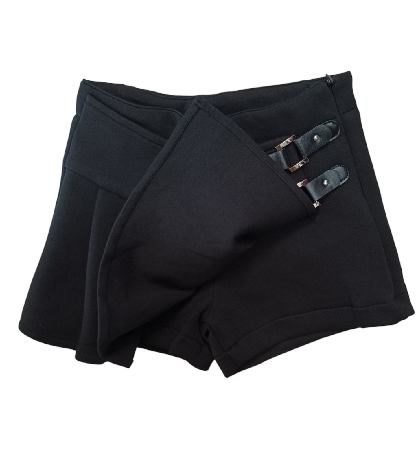 Shorts Nero con Piega Plissé Obliqua Pantaloncino Gonna Tessuto Scuba Ativo Kids Bambina/Ragazza 4-12 Anni