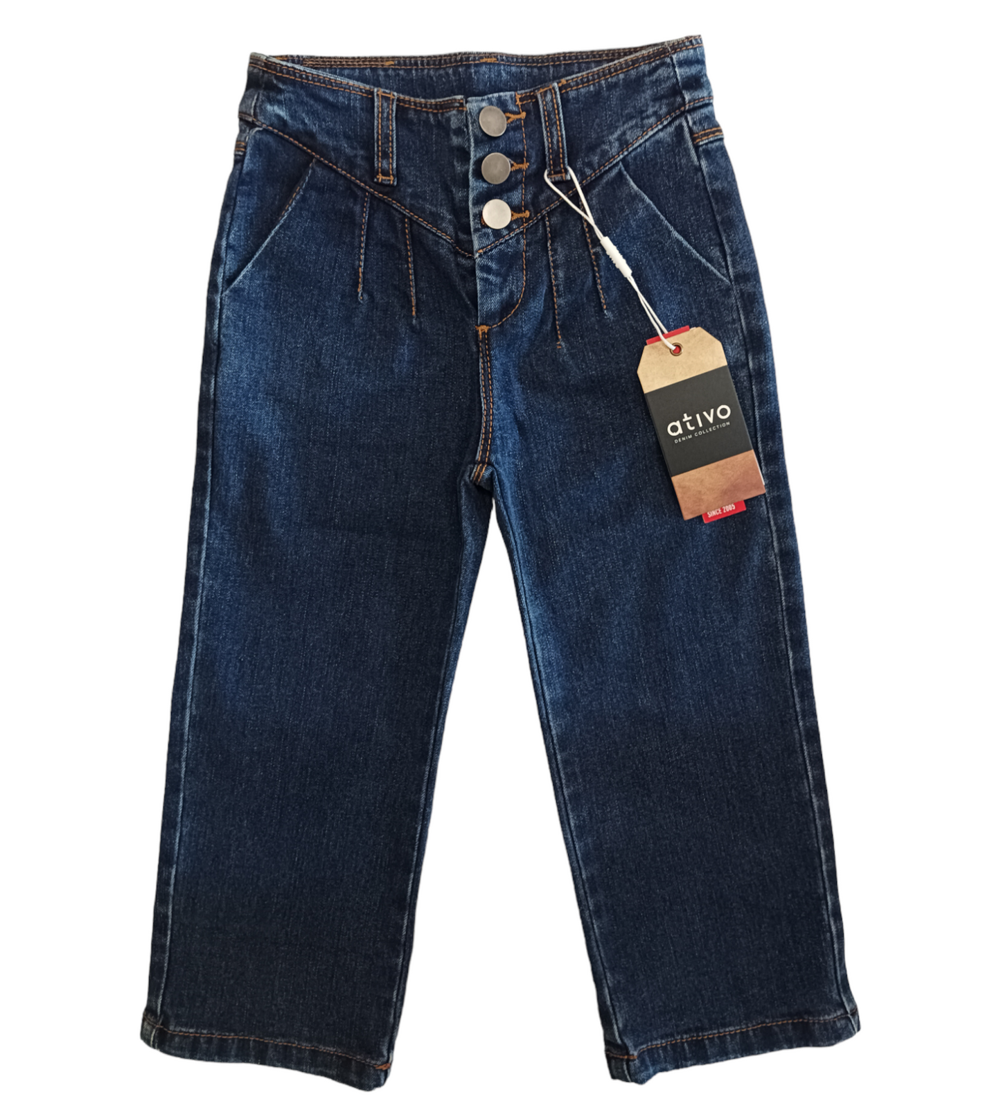 Jeans Elasticizzato Vita Alta con 3 Bottoni Wide Fit Ativo Kids Bambina/Ragazza 4-14 Anni
