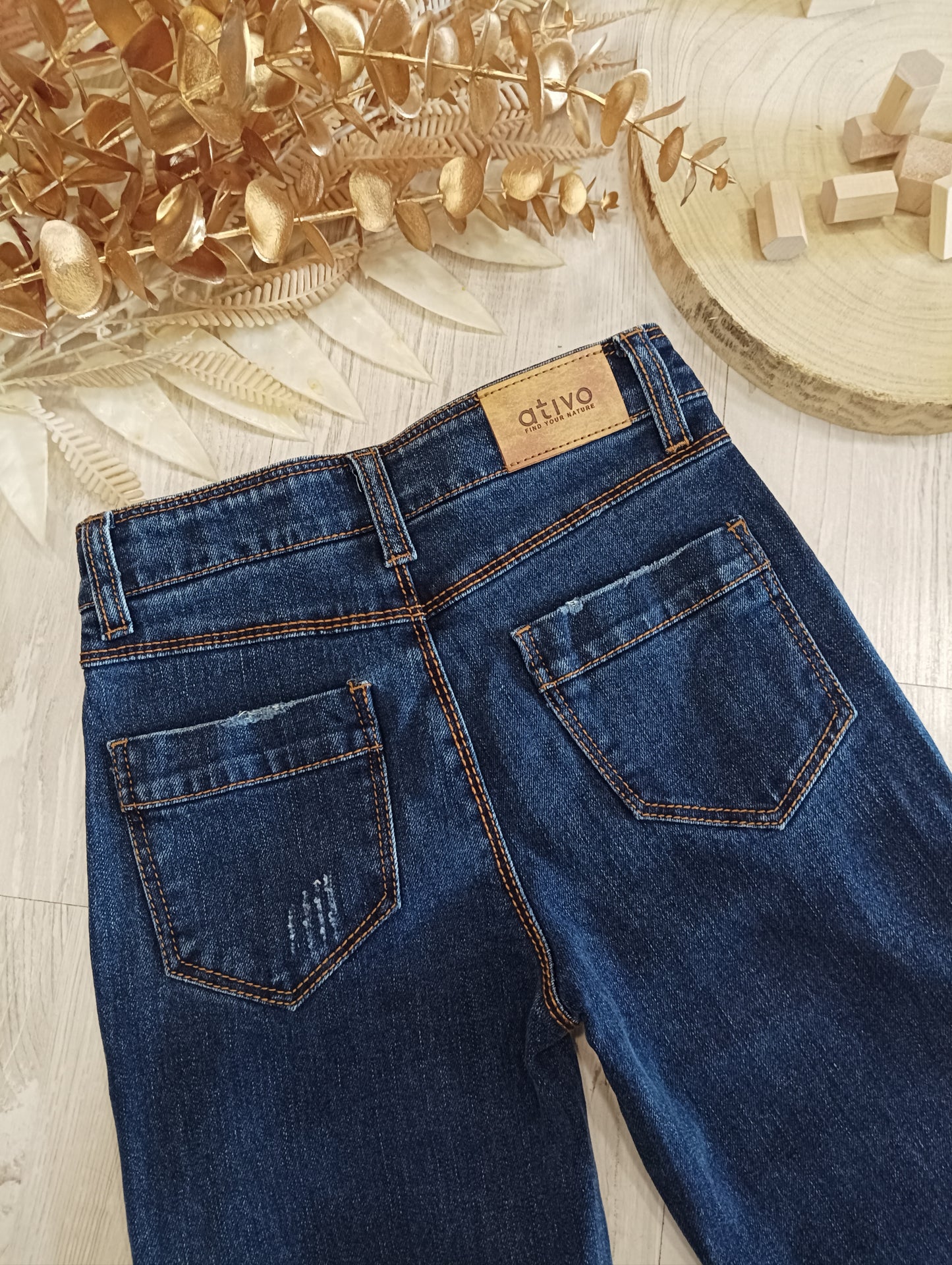 Jeans Elasticizzato Vita Alta con 3 Bottoni Wide Fit Ativo Kids Bambina/Ragazza 4-14 Anni