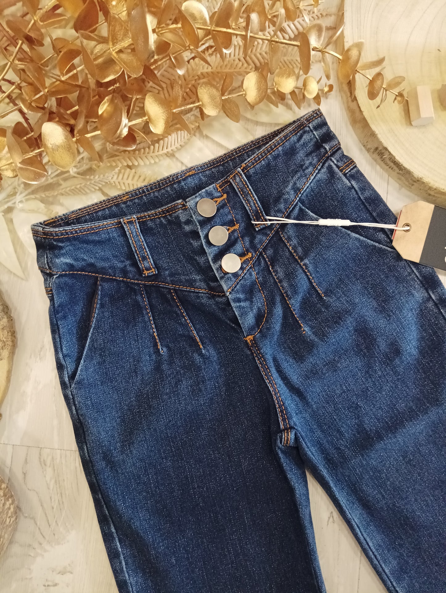 Jeans Elasticizzato Vita Alta con 3 Bottoni Wide Fit Ativo Kids Bambina/Ragazza 4-14 Anni