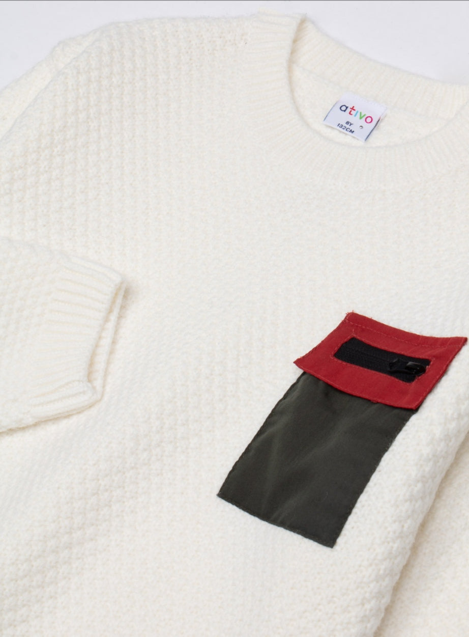 Maglione Lavorato a Maglia con Taschino Bicolore Sul Davanti Ativo Kids Bambino/Ragazzo 4-14 Anni