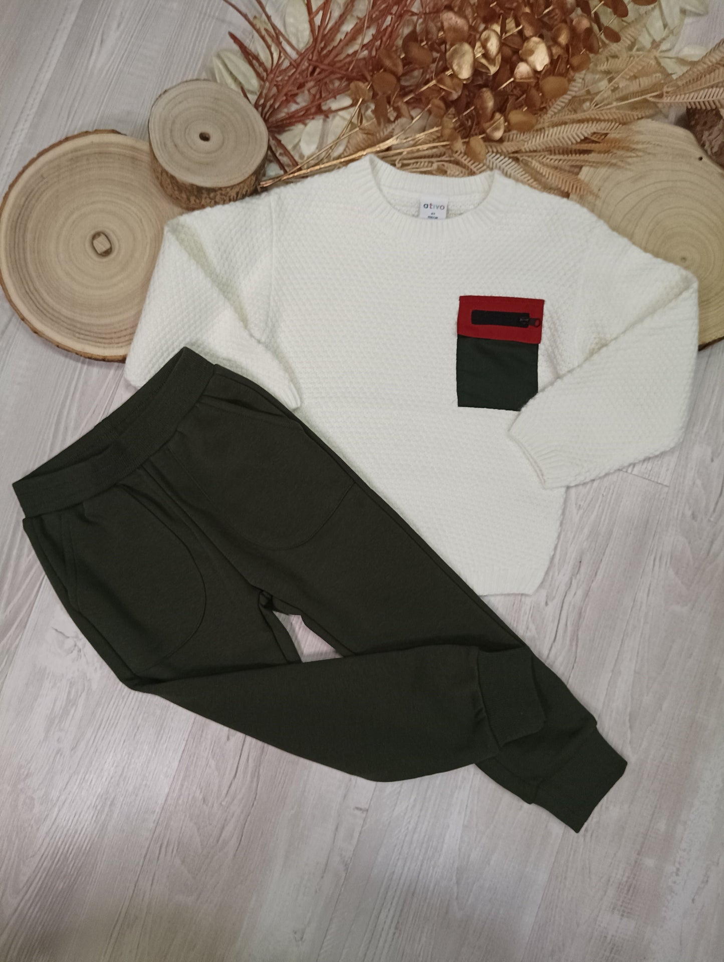 Maglione Lavorato a Maglia con Taschino Bicolore Sul Davanti Ativo Kids Bambino/Ragazzo 4-14 Anni