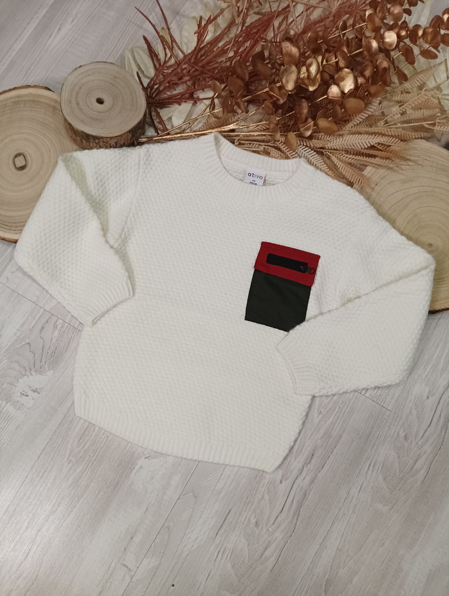 Maglione Lavorato a Maglia con Taschino Bicolore Sul Davanti Ativo Kids Bambino/Ragazzo 4-14 Anni