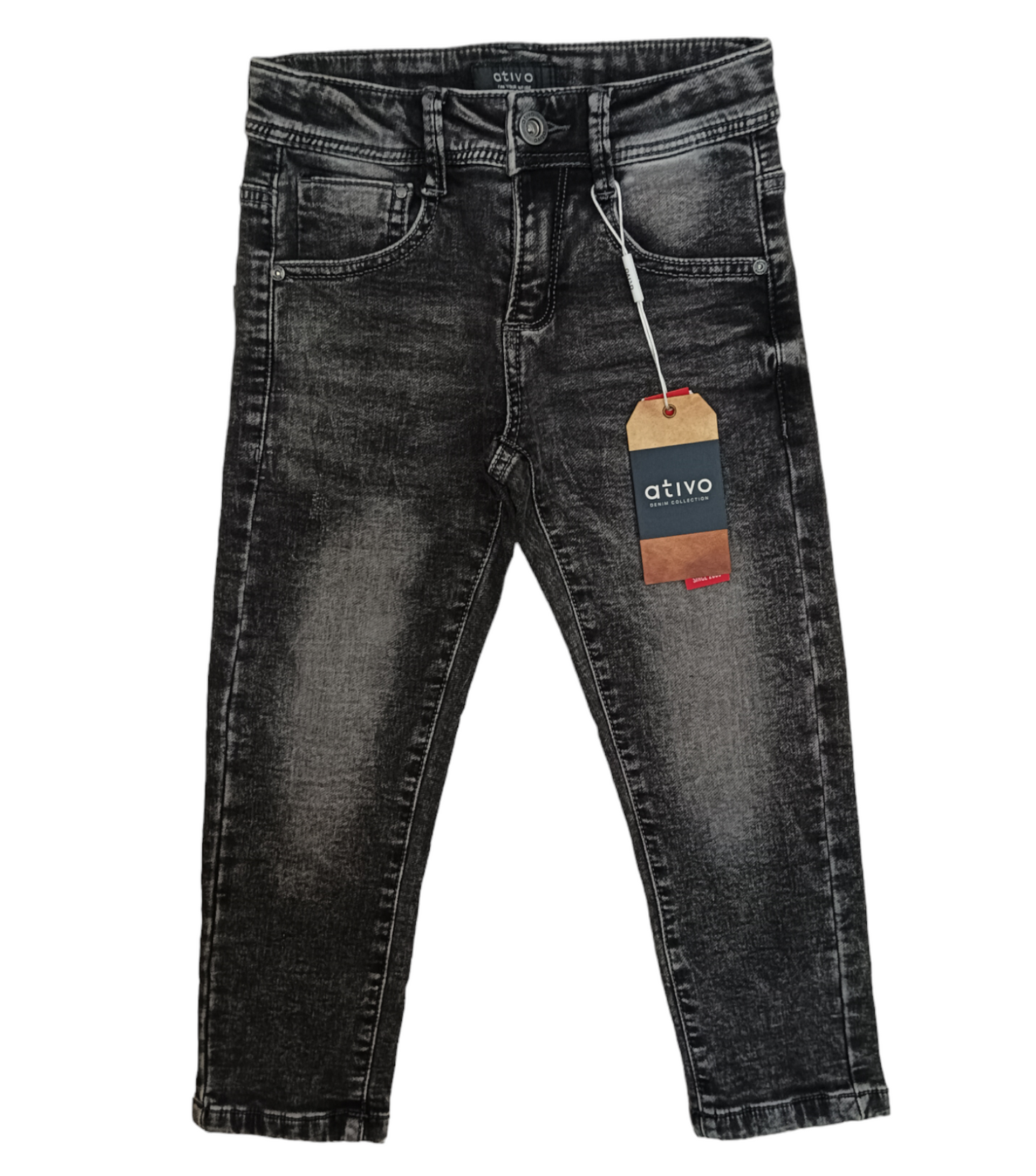 Jeans Grigio Lavato Modello Cinque Tasche Pesante Inverno Super Elasticizzato in Twill Ativo Kids Bambino/Ragazzo 4-14 Anni