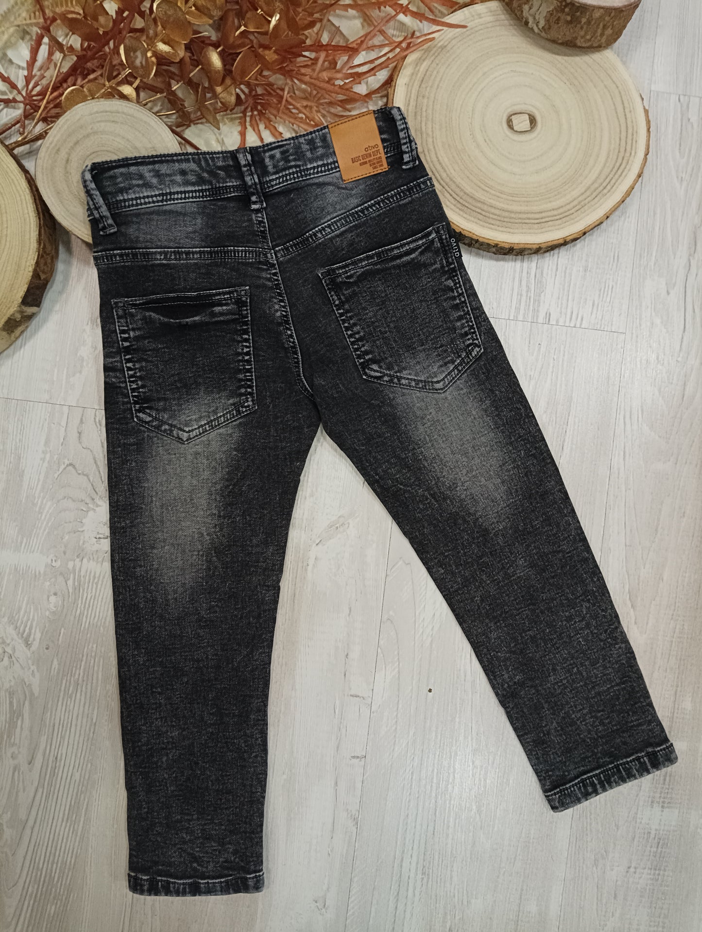 Jeans Grigio Lavato Modello Cinque Tasche Pesante Inverno Super Elasticizzato in Twill Ativo Kids Bambino/Ragazzo 4-14 Anni