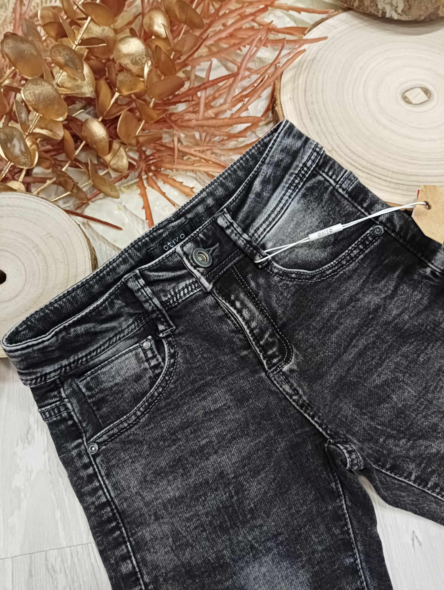 Jeans Grigio Lavato Modello Cinque Tasche Pesante Inverno Super Elasticizzato in Twill Ativo Kids Bambino/Ragazzo 4-14 Anni