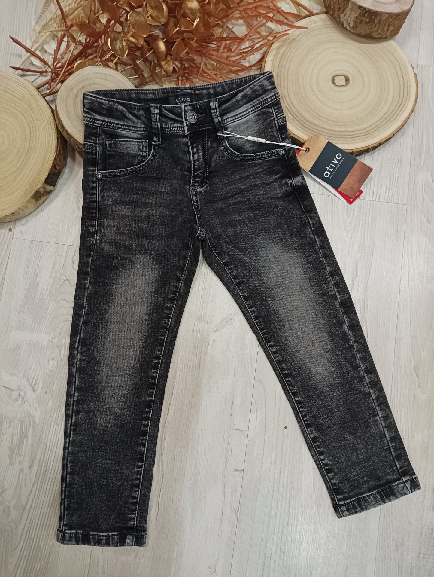 Jeans Grigio Lavato Modello Cinque Tasche Pesante Inverno Super Elasticizzato in Twill Ativo Kids Bambino/Ragazzo 4-14 Anni