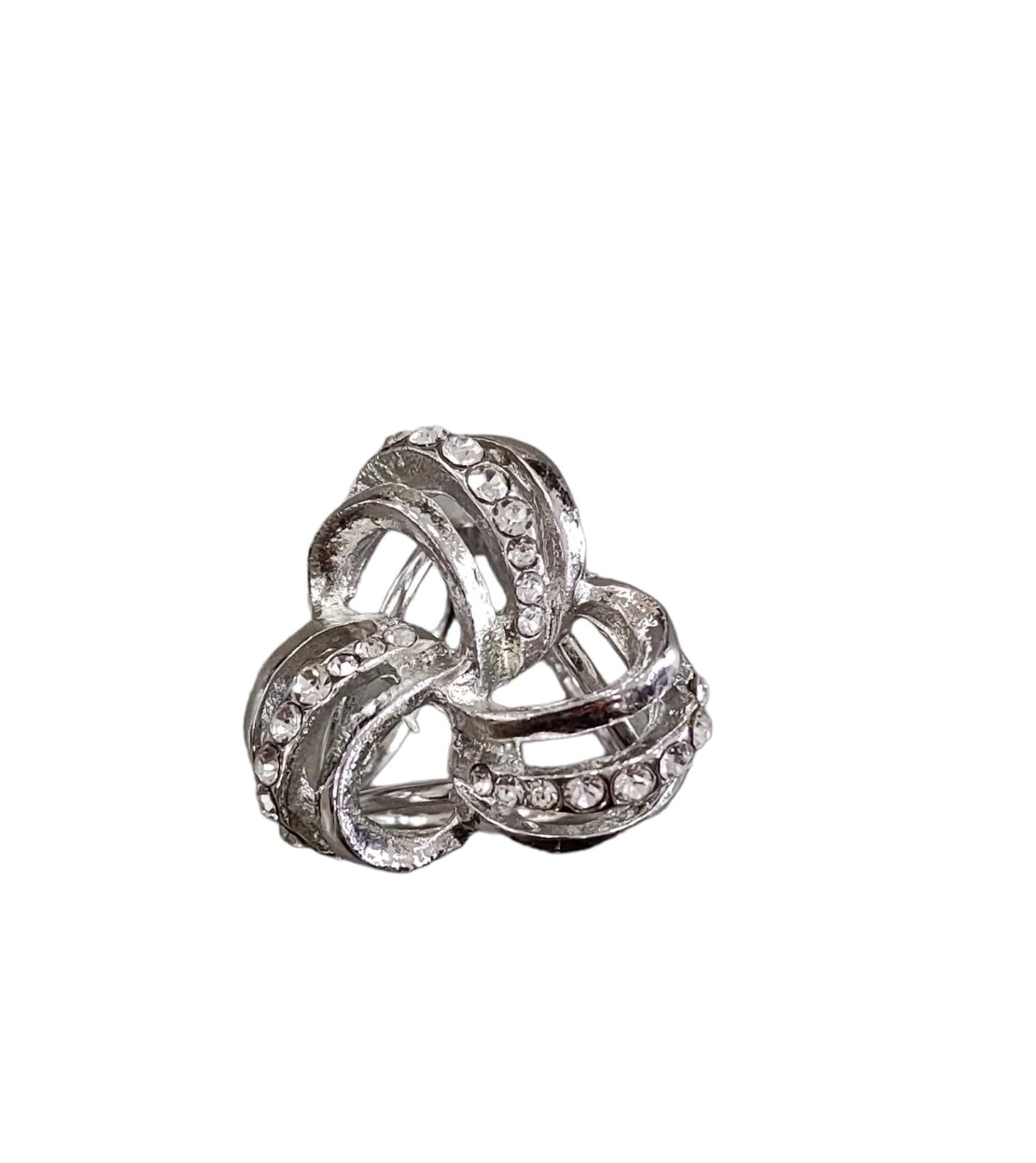 Anello Ferma Foulard o Sciarpe Argentato Nodo Intrecciato con Strass