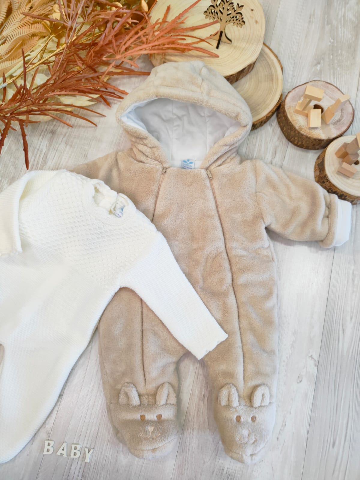 Eskimo Tuta Invernale Beige Imbottita Neonato/a con Cappuccio Doppia Lampo Sardon 3-6 Mesi