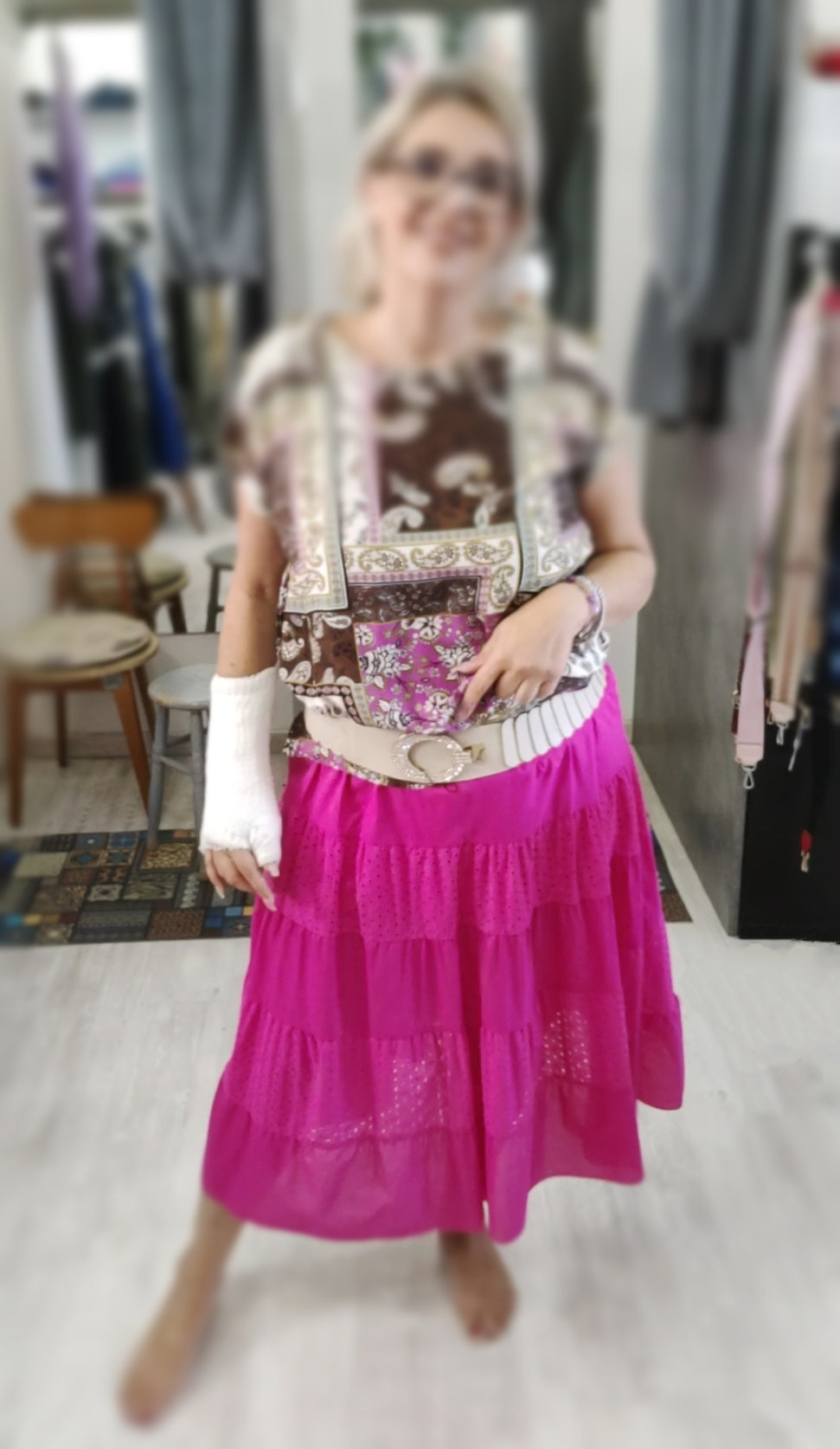 Gonna Donna in Cotone Sangallo a Balze con Baschina e Cinta