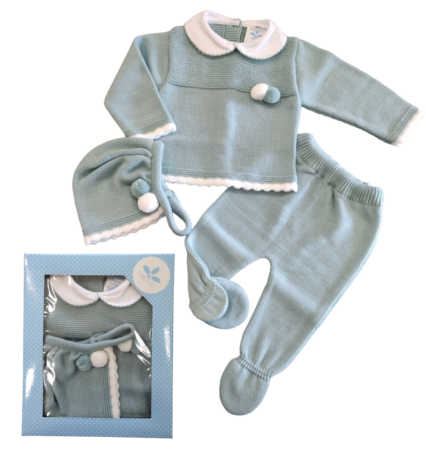 Completino Neonata Clinico Con Cuffietta Colore Verde Acqua New Born Sardon 0-6 Mesi