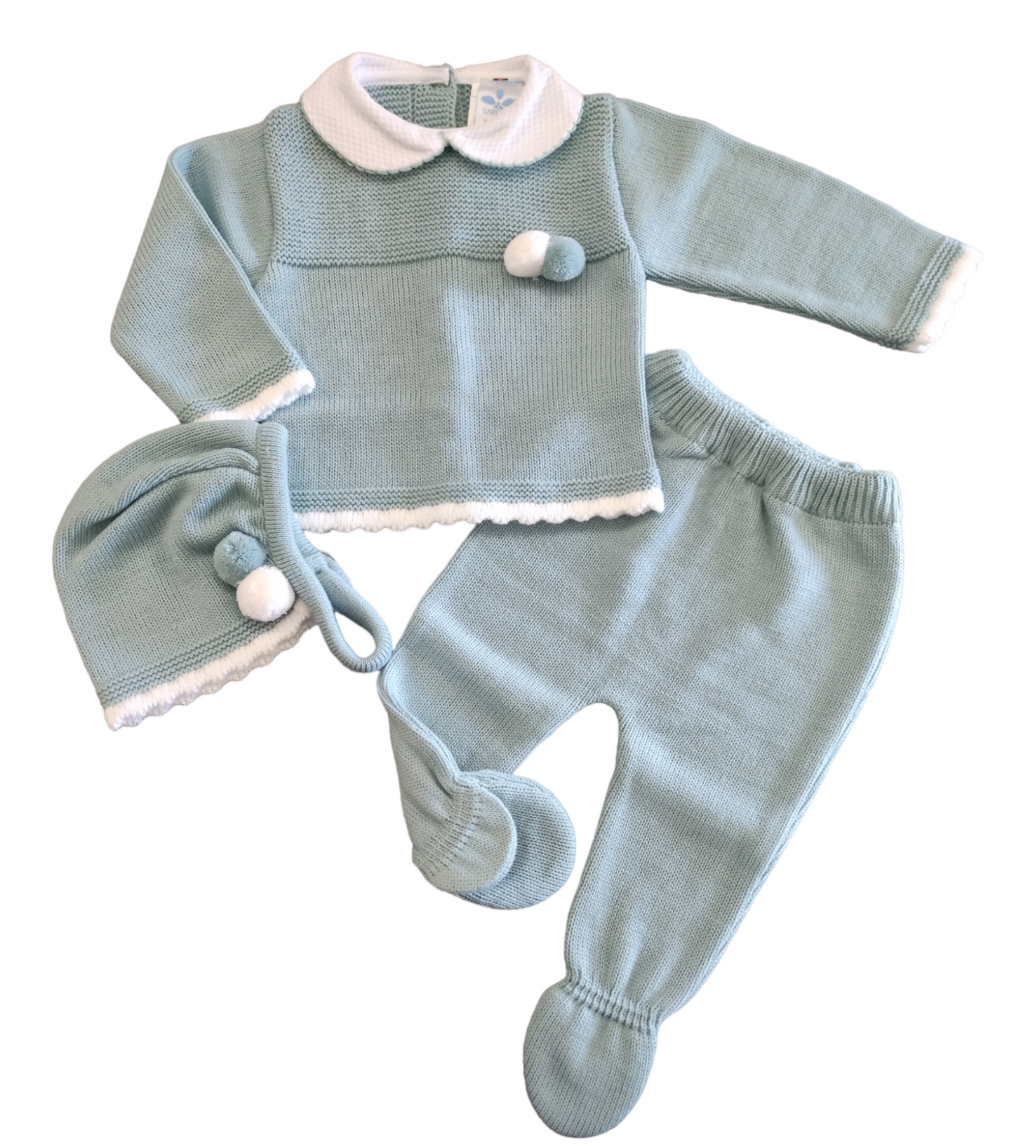 Completino Neonata Clinico Con Cuffietta Colore Verde Acqua New Born Sardon 0-6 Mesi