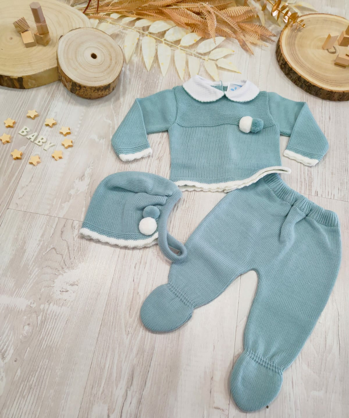 Completino Neonata Clinico Con Cuffietta Colore Verde Acqua New Born Sardon 0-6 Mesi