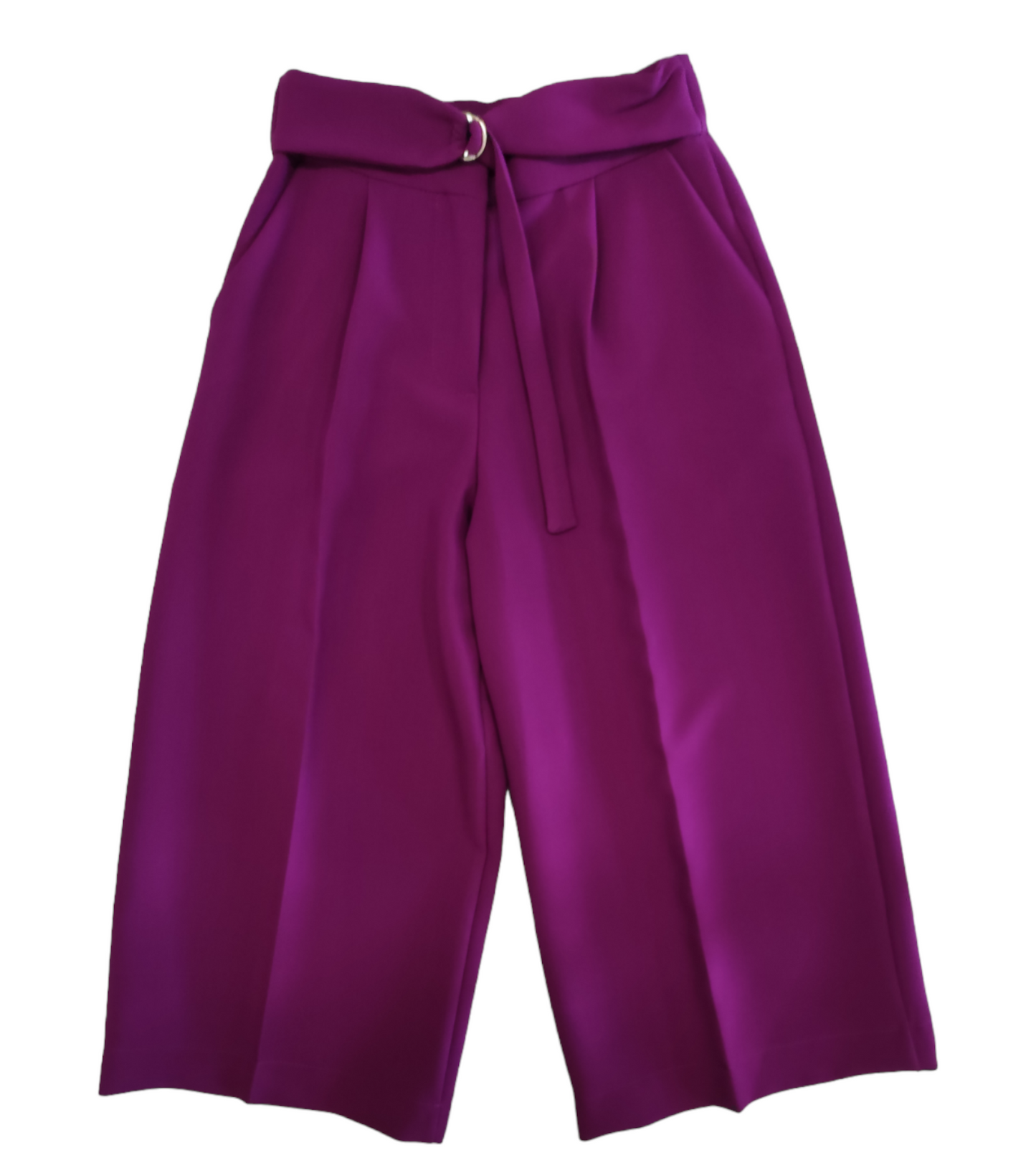 Pantalone Palazzo Cropped a Vita Alta Color Ciclamino Con Cinta Naida Ragazza Taglie 34-44