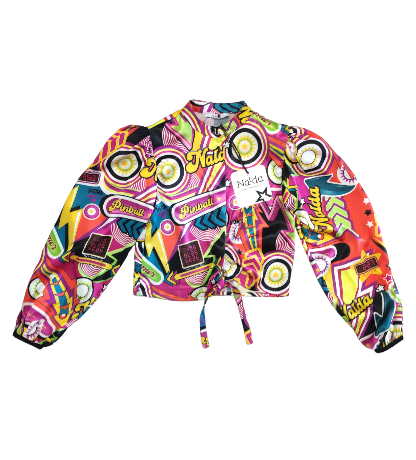 Camicia Cropped Stampata Fantasia Vintage Pinball Naida Ragazza Taglie 34-44