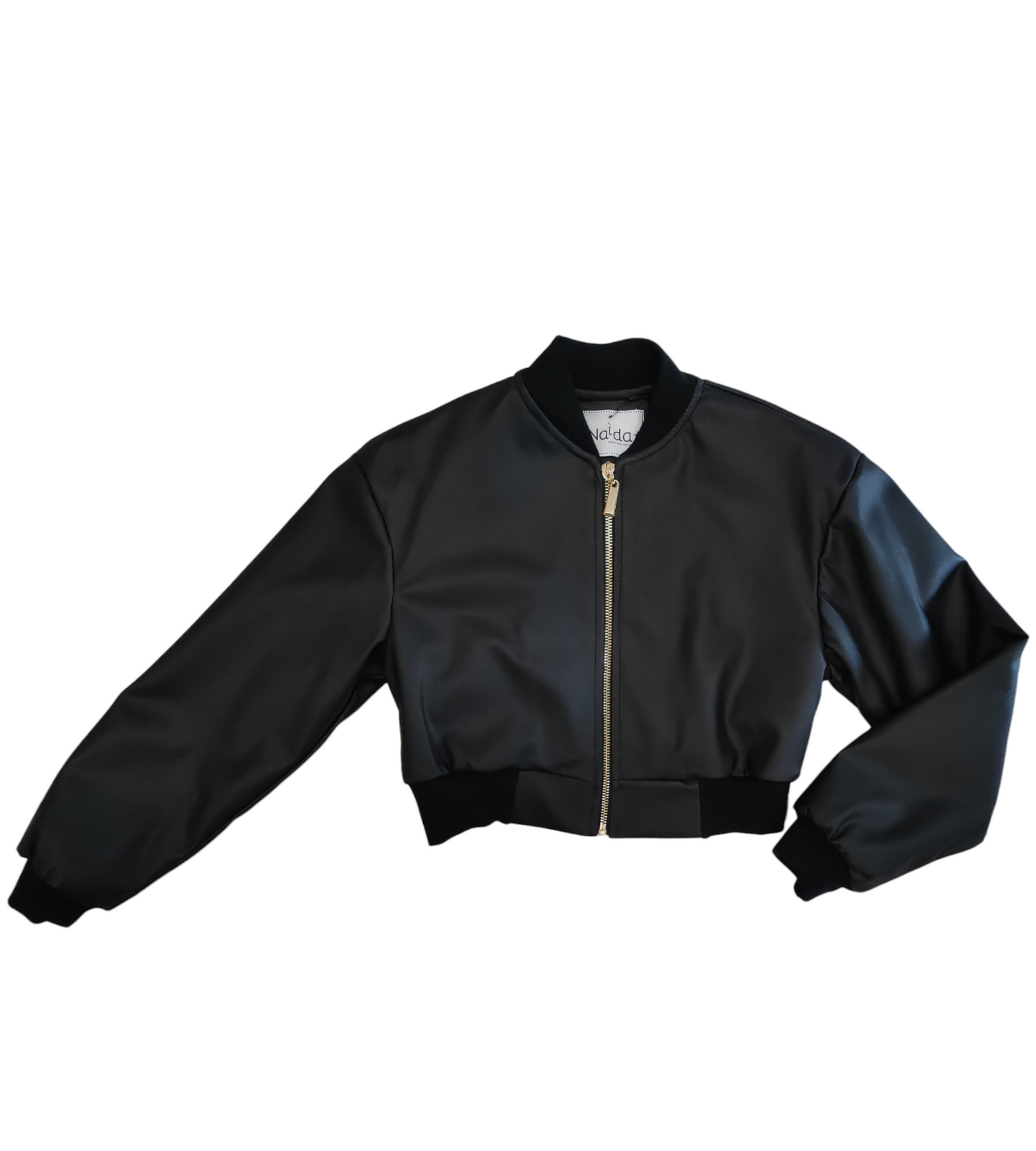 Giubbino Corto Nero Bomber in Similpelle con Zip Naida Ragazza Taglie 34-44