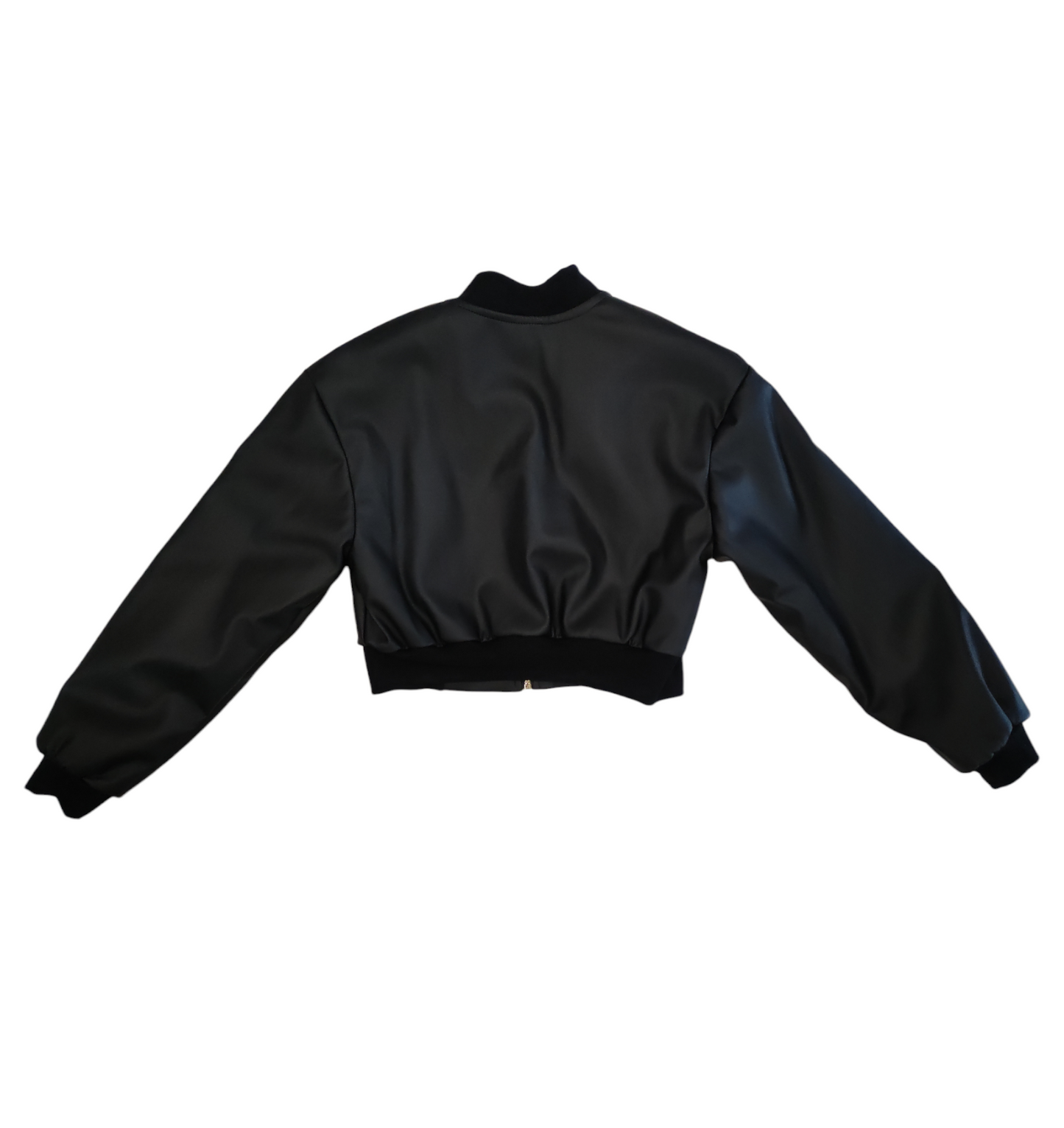 Giubbino Corto Nero Bomber in Similpelle con Zip Naida Ragazza Taglie 34-44
