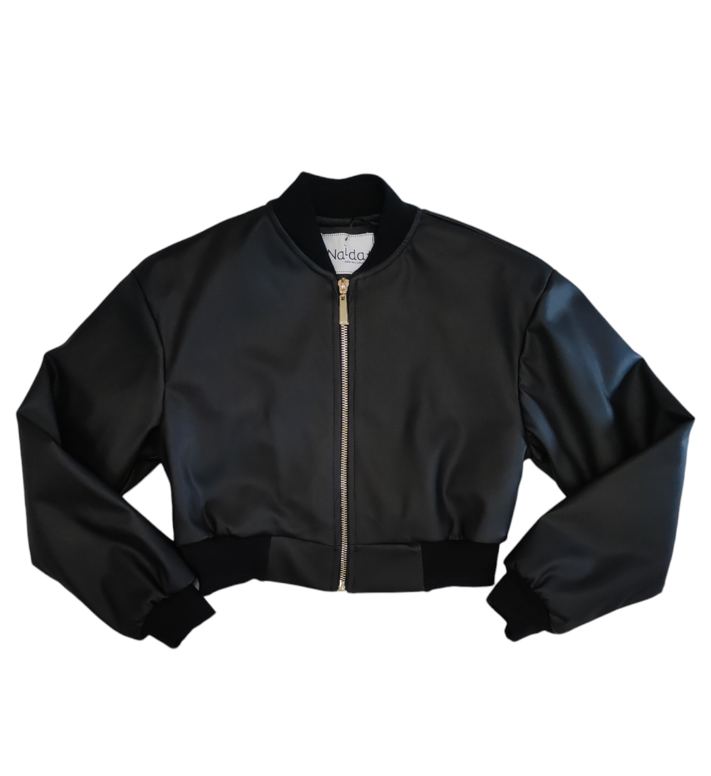 Giubbino Corto Nero Bomber in Similpelle con Zip Naida Ragazza Taglie 34-44