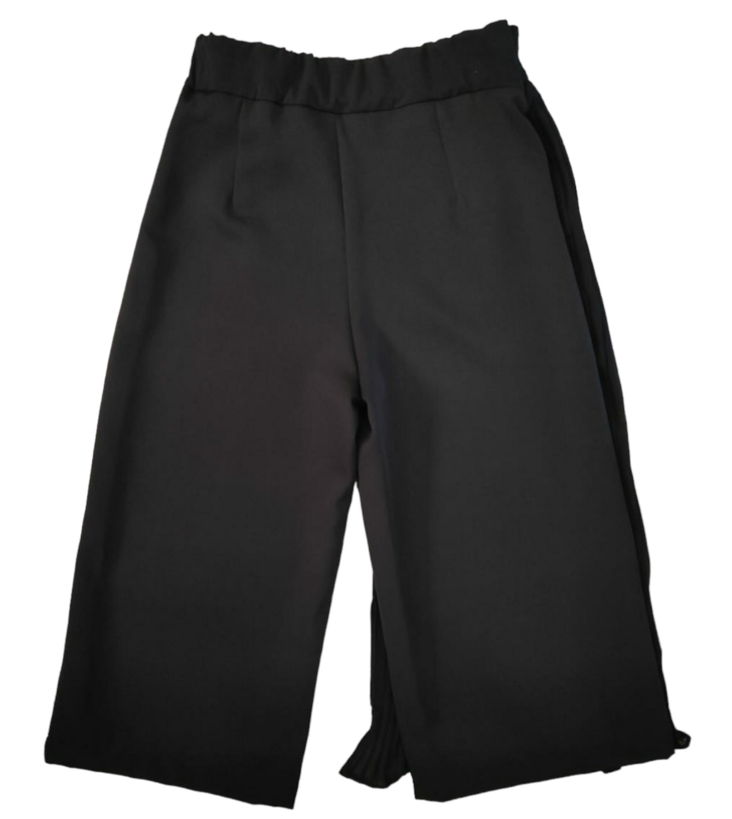 Pantalone Palazzo Nero Cropped Metà Plissettato Con Fiocco in Vita Ragazza Taglie 34-44