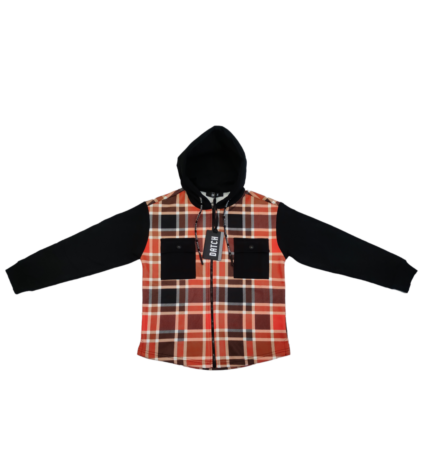 Felpa Scuba Bicolore Nero e Fantasia Quadri con Zip e Cappuccio DATCH Ragazzo M - XXL 10-16 Anni