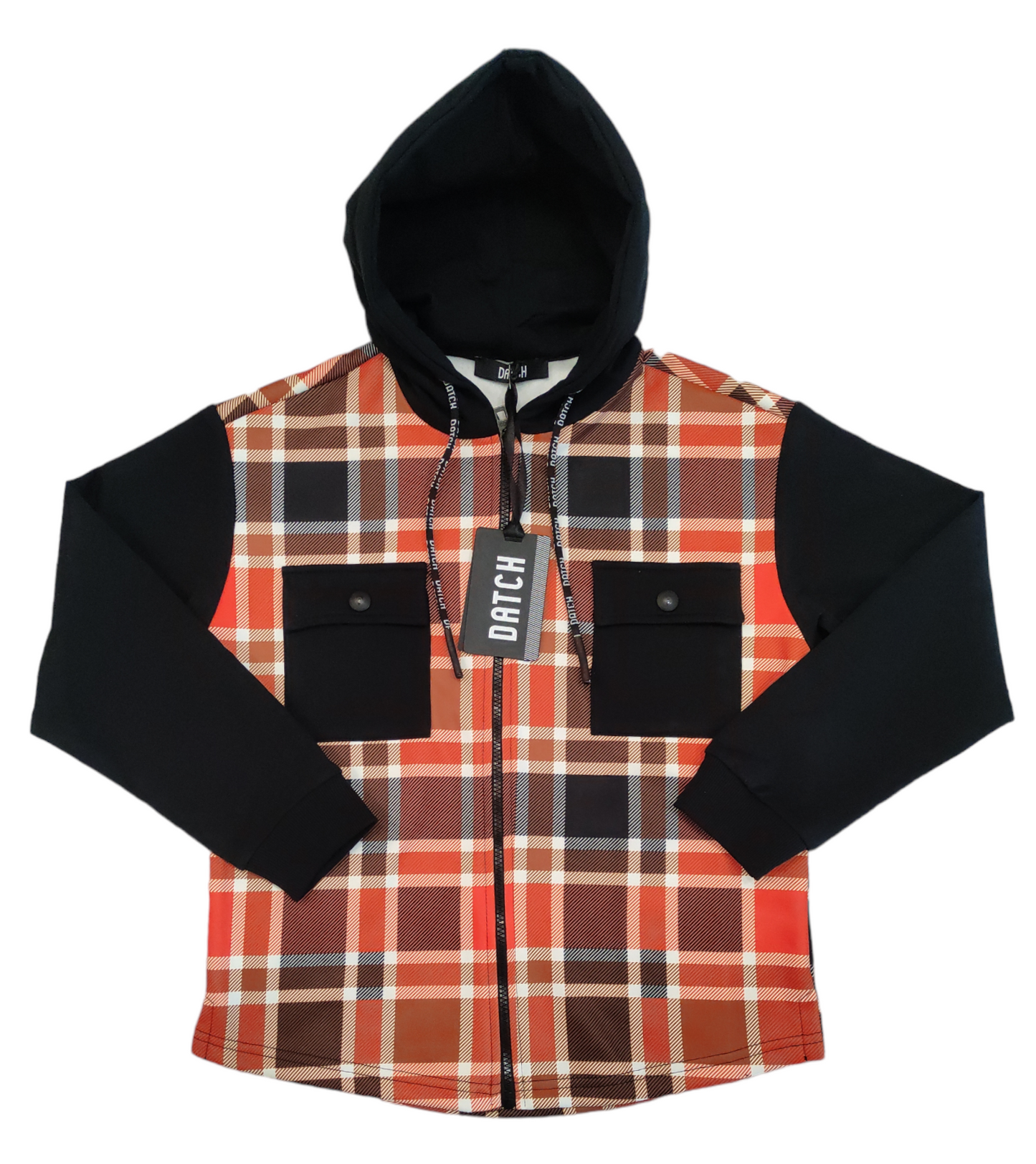 Felpa Scuba Bicolore Nero e Fantasia Quadri con Zip e Cappuccio DATCH Ragazzo M - XXL 10-16 Anni