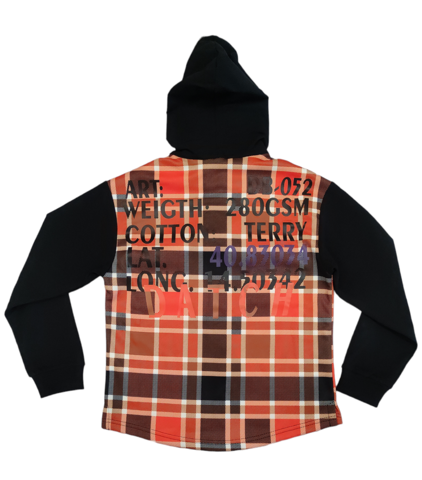 Felpa Scuba Bicolore Nero e Fantasia Quadri con Zip e Cappuccio DATCH Ragazzo M - XXL 10-16 Anni