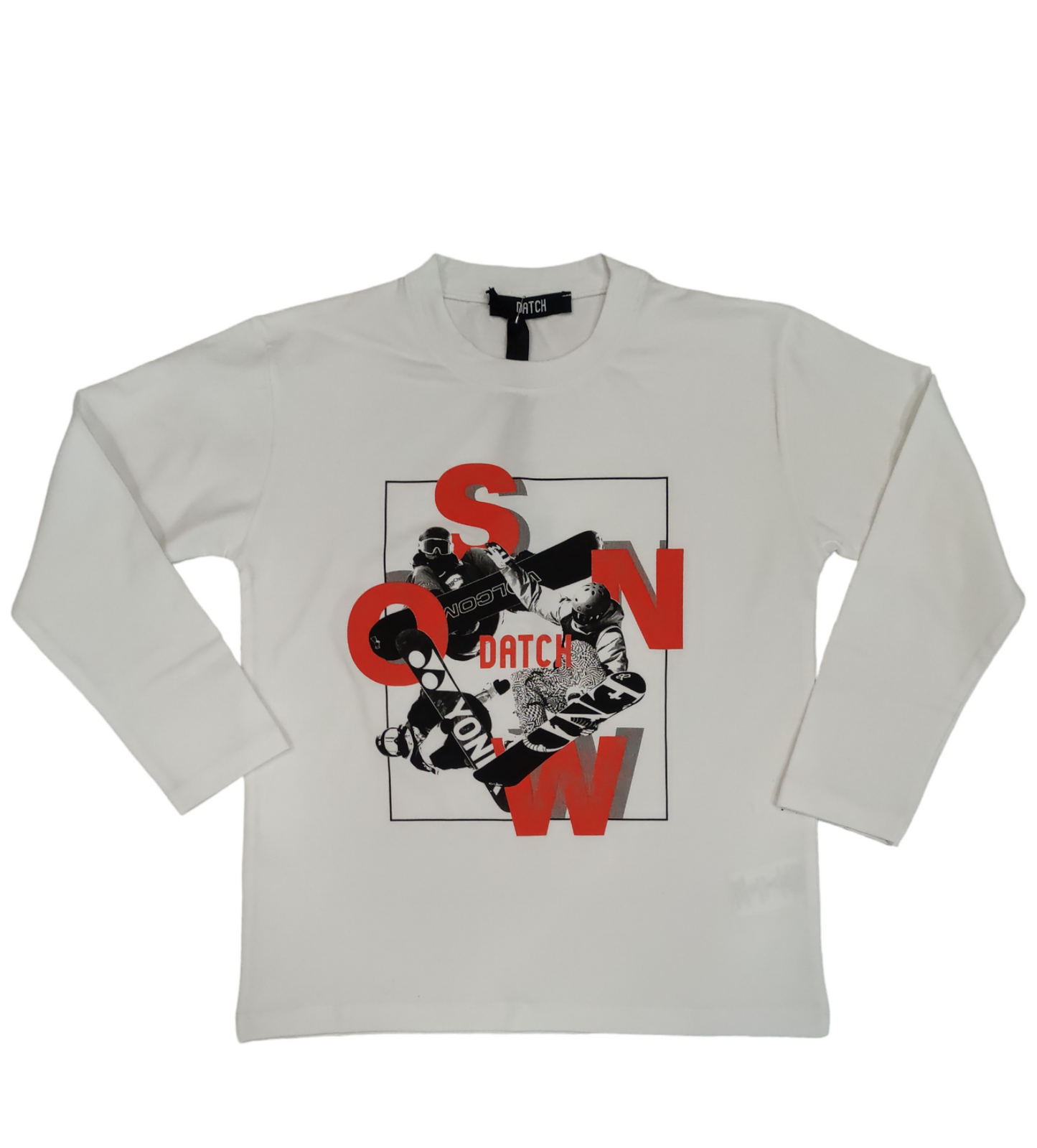 T-Shirt Bianca a Manica Lunga Felpata con Stampa Snow DATCH Ragazzo M - XXL 10-16 Anni