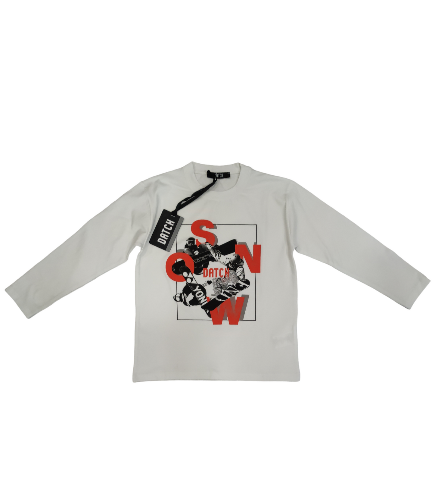 T-Shirt Bianca a Manica Lunga Felpata con Stampa Snow DATCH Ragazzo M - XXL 10-16 Anni
