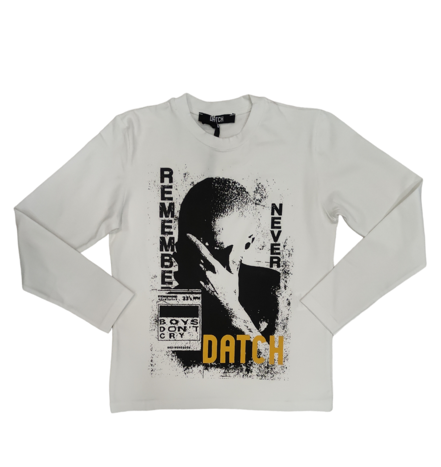 T-Shirt Bianca a Maniche Lunghe Stampata Never Remember DATCH Ragazzo Taglie M - XXL 10-16 anni