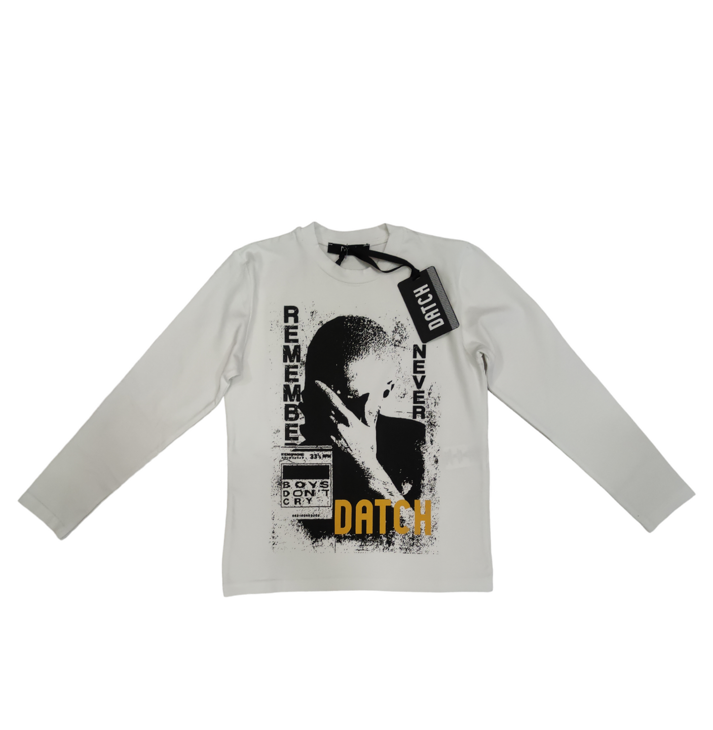 T-Shirt Bianca a Maniche Lunghe Stampata Never Remember DATCH Ragazzo Taglie M - XXL 10-16 anni