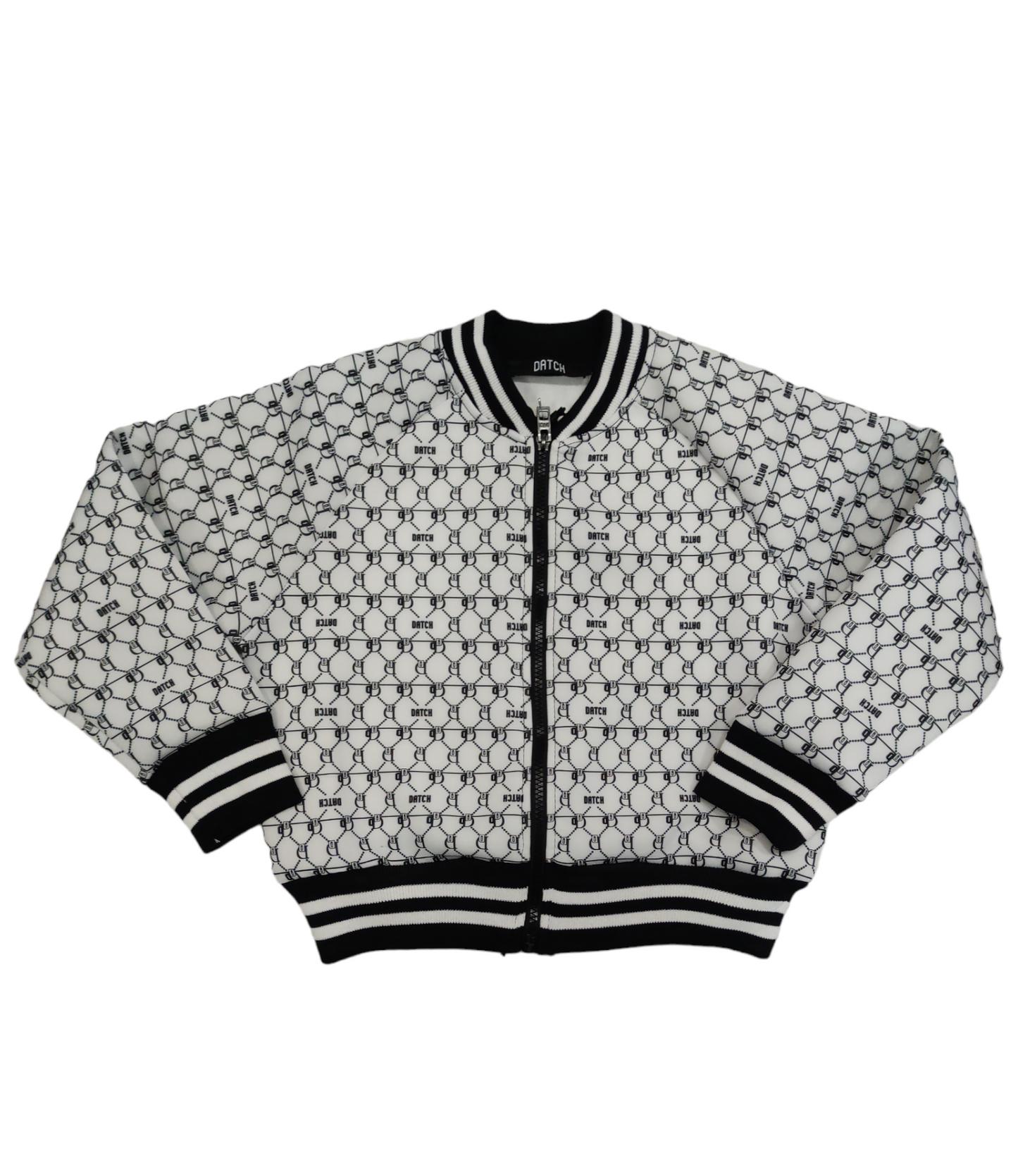 Giubbino Felpa Bianco e Nero Cropped in Jersey Scuba con Zip Stampato Fantasia DATCH Ragazza S - XL 8-14 Anni