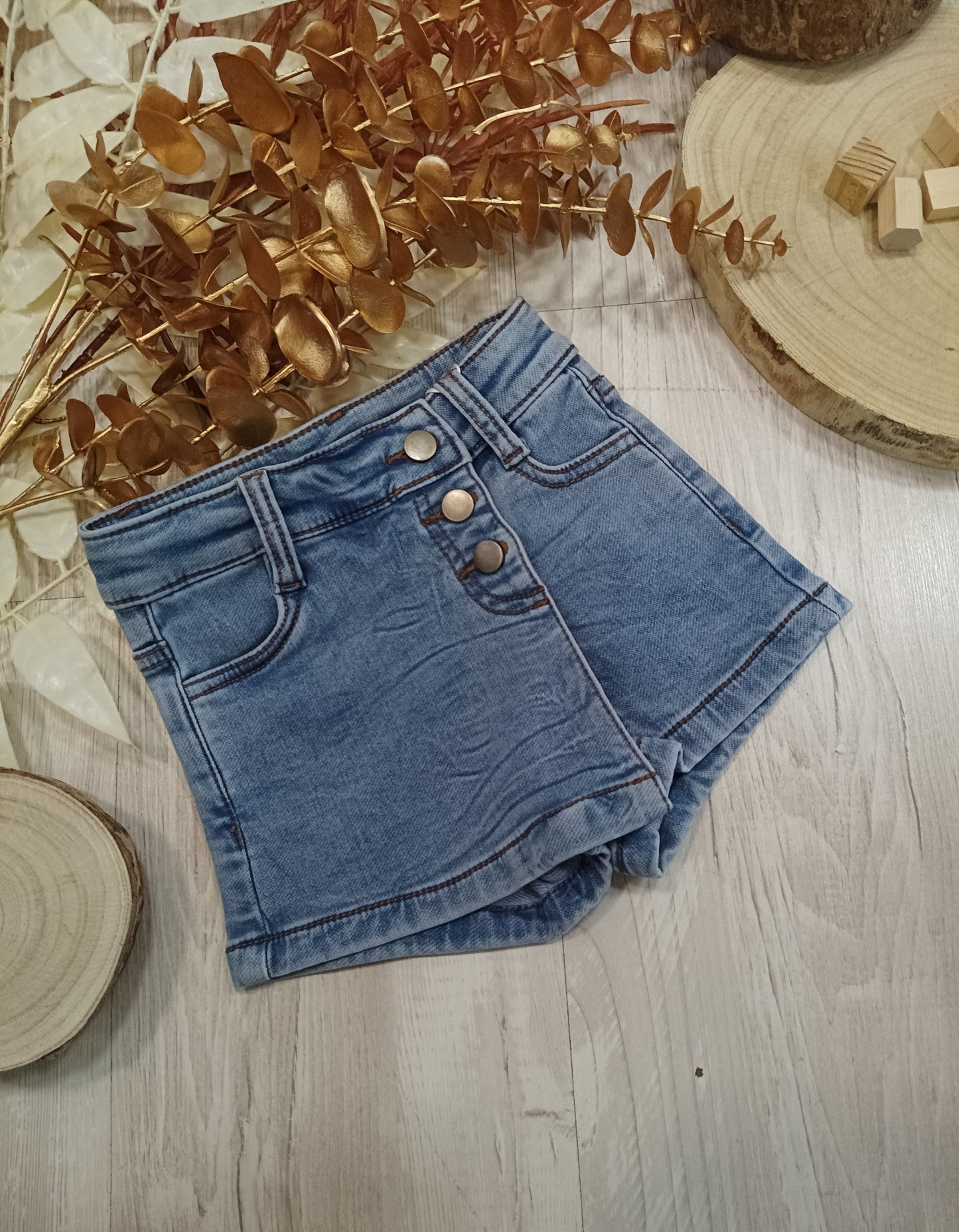 Shorts Invernale Modello Pantaloncino Gonna in Denim Chiaro con Tre Bottoni Ativo Kids Bambina 12-36 Mesi